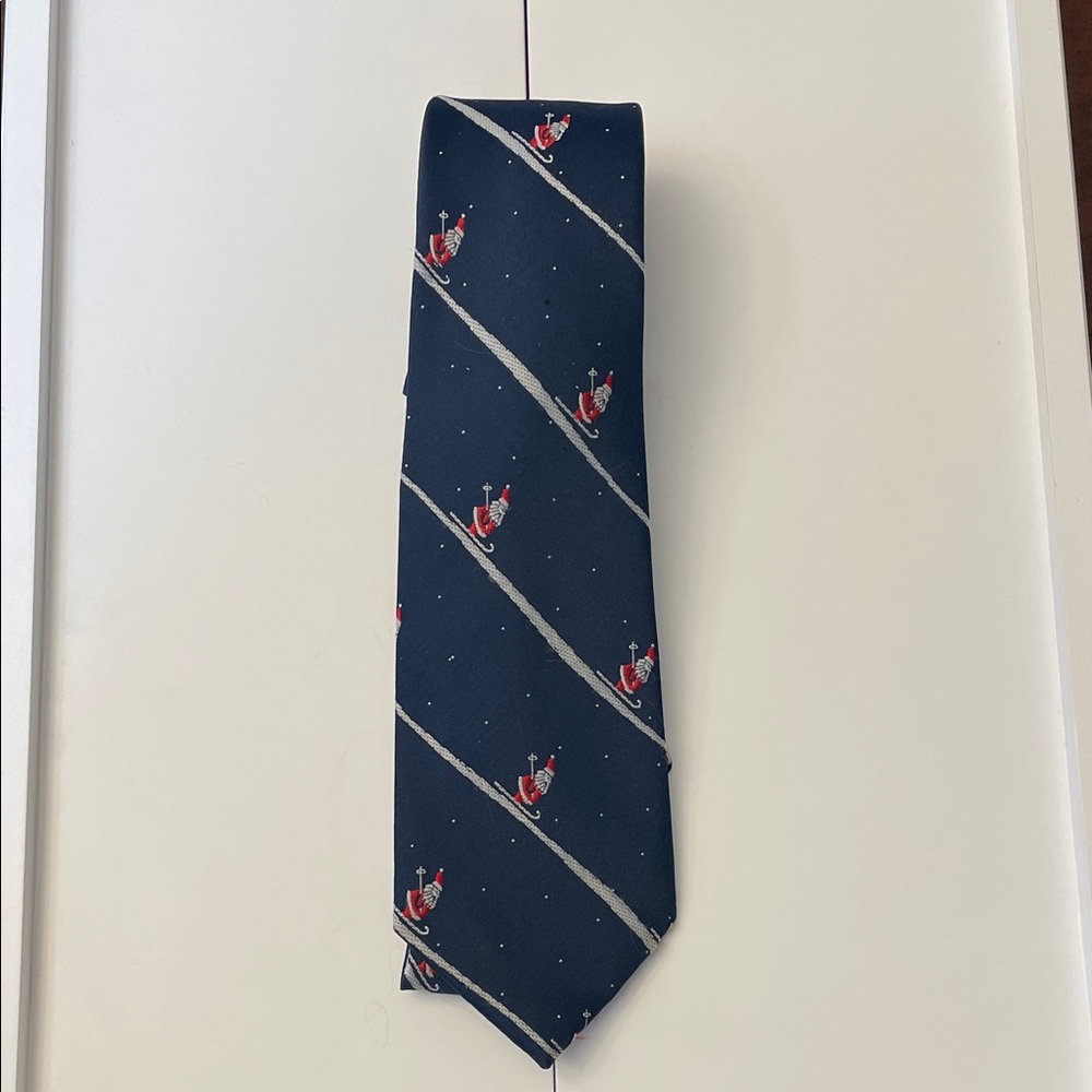 British Hong Kong Holiday Santa Skiing blue tie